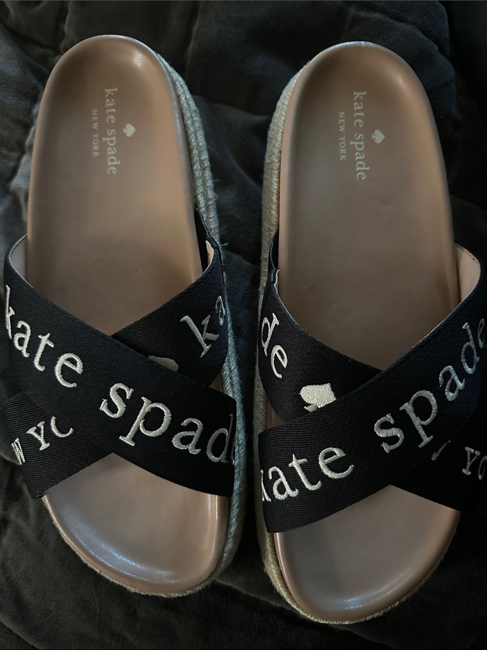 kate spade Black Crisscross Logo Espadrille Slide Sandals
